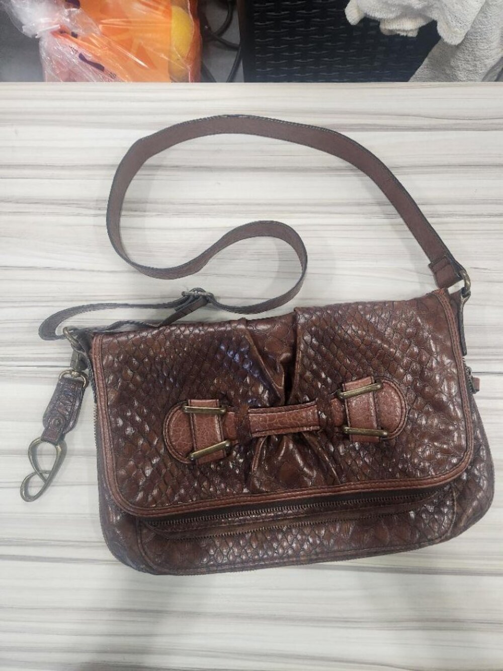 👜 Jessica Simpson Faux Leather Crossbody / Shoulder Bag – Brown Textured